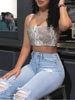 Snake Print Square Neck Crop Top - Women